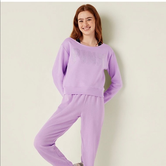 XXL NEW VICTORIA’S SECRET PINK GEMSTONE OFF SHOULDER SWEATSHIRT - Picture 4 of 6